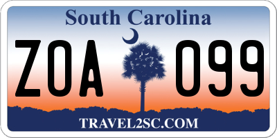 SC license plate ZOA099