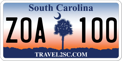SC license plate ZOA100