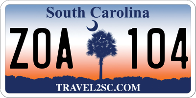 SC license plate ZOA104