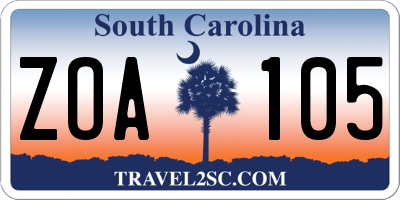 SC license plate ZOA105