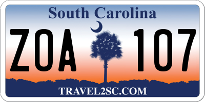 SC license plate ZOA107