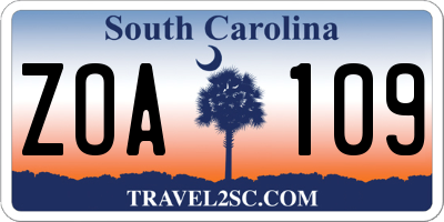 SC license plate ZOA109