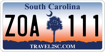 SC license plate ZOA111