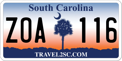 SC license plate ZOA116