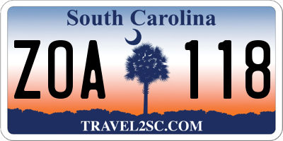 SC license plate ZOA118