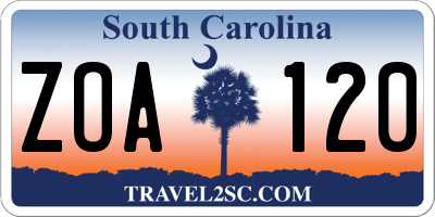 SC license plate ZOA120