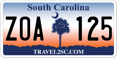 SC license plate ZOA125
