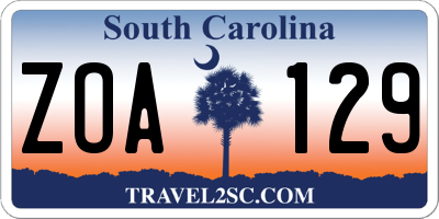 SC license plate ZOA129