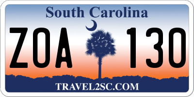 SC license plate ZOA130