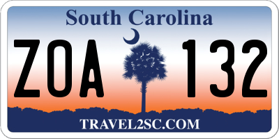 SC license plate ZOA132
