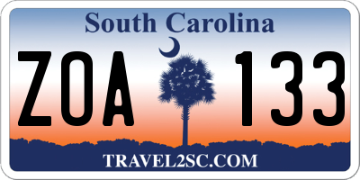 SC license plate ZOA133