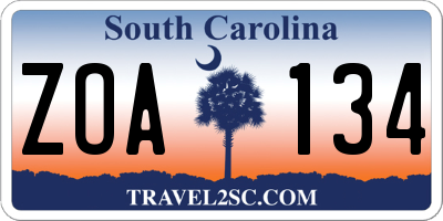 SC license plate ZOA134
