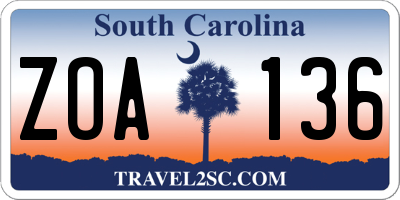 SC license plate ZOA136
