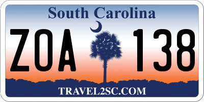 SC license plate ZOA138
