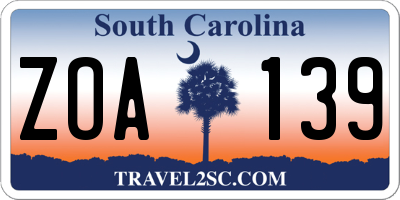 SC license plate ZOA139