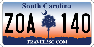 SC license plate ZOA140