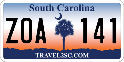SC license plate ZOA141