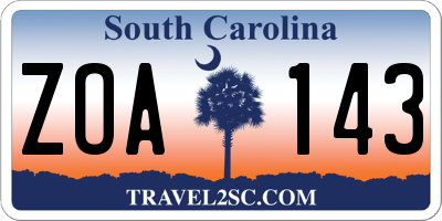 SC license plate ZOA143