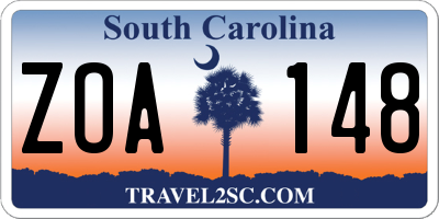 SC license plate ZOA148