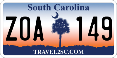 SC license plate ZOA149