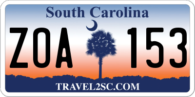 SC license plate ZOA153