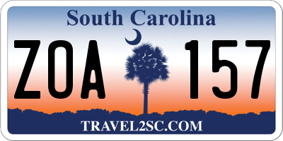 SC license plate ZOA157