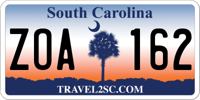SC license plate ZOA162