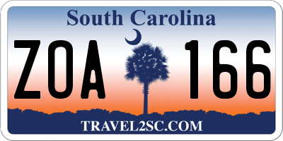 SC license plate ZOA166