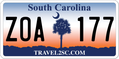 SC license plate ZOA177