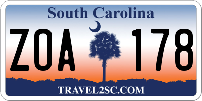 SC license plate ZOA178