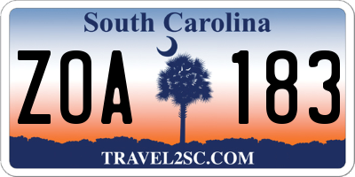 SC license plate ZOA183