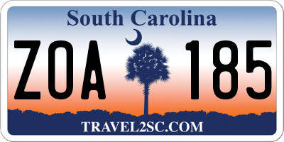 SC license plate ZOA185