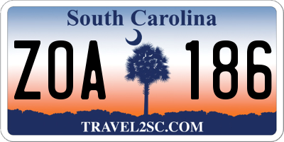 SC license plate ZOA186