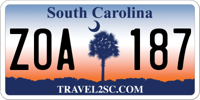 SC license plate ZOA187