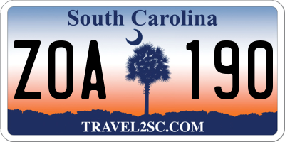 SC license plate ZOA190