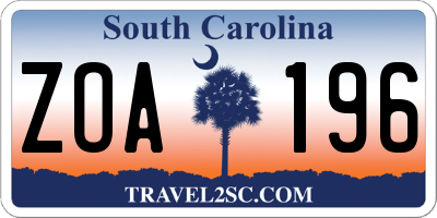 SC license plate ZOA196