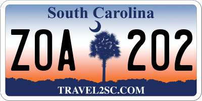 SC license plate ZOA202