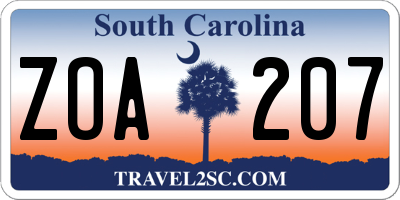 SC license plate ZOA207