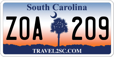 SC license plate ZOA209