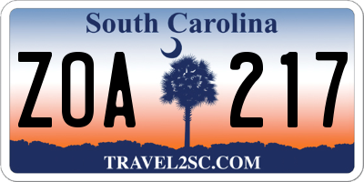 SC license plate ZOA217