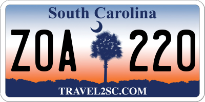 SC license plate ZOA220