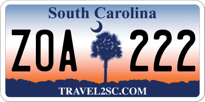 SC license plate ZOA222