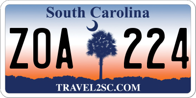 SC license plate ZOA224