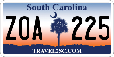 SC license plate ZOA225