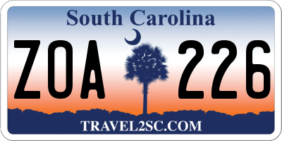 SC license plate ZOA226