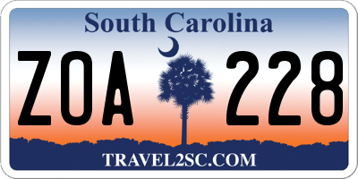 SC license plate ZOA228