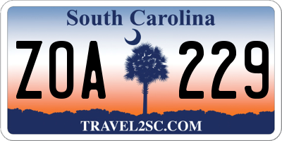 SC license plate ZOA229