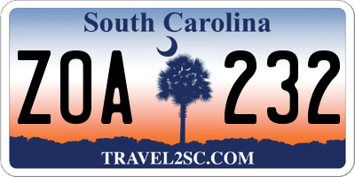 SC license plate ZOA232