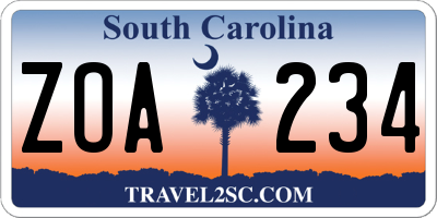 SC license plate ZOA234
