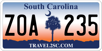 SC license plate ZOA235